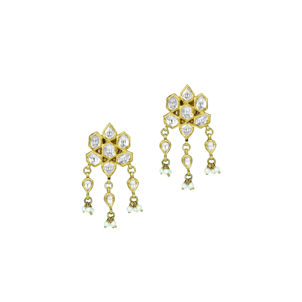 Polki Floral Earrings with Pearls